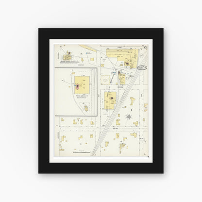 Old map wall art mockup — black gallery frame with white mat — Sanborn Fire Insurance Map from Brenham, Washington County, Texas (1896), Sheet #0006