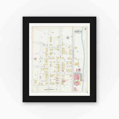 Old map wall art mockup — black gallery frame with white mat — Sanborn Fire Insurance Map from Monongahela City, Washington County, Pennsylvania (1905), Sheet #0003