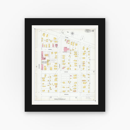 Old map wall art mockup — black gallery frame with white mat — Sanborn Fire Insurance Map from Mankato, Blue Earth County, Minnesota (1900), Sheet #0017