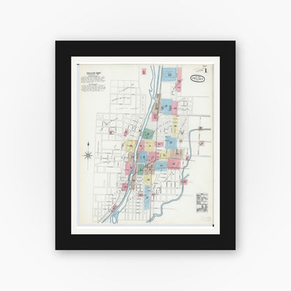 Old map wall art mockup — black gallery frame with white mat — Sanborn Fire Insurance Map from Joliet, Will County, Illinois (1891) - Complete Map Set