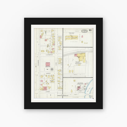 Old map wall art mockup — black gallery frame with white mat — Sanborn Fire Insurance Map from Kokomo, Howard County, Indiana (1896), Sheet #0016