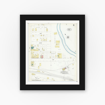 Old map wall art mockup — black gallery frame with white mat — Sanborn Fire Insurance Map from Frazee, Becker County, Minnesota (1907), Sheet #0003