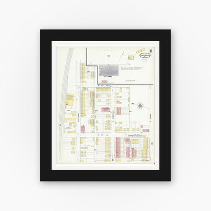 Old map wall art mockup — black gallery frame with white mat — Sanborn Fire Insurance Map from Coatesville, Chester County, Pennsylvania (1909), Sheet #0011