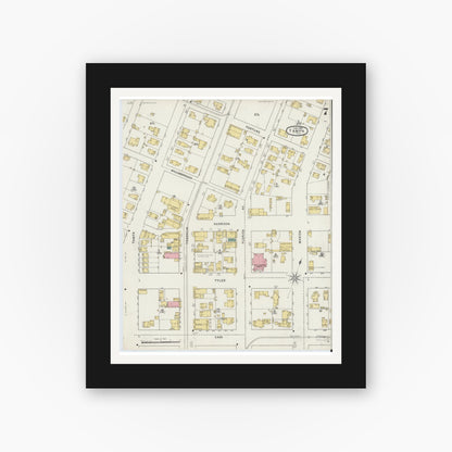 Old map wall art mockup — black gallery frame with white mat — Sanborn Fire Insurance Map from Tampa, Hillsborough County, Florida (1895), Sheet #0011