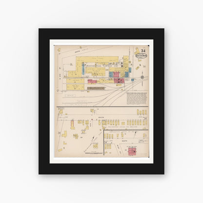 Old map wall art mockup — black gallery frame with white mat — Sanborn Fire Insurance Map from Sault Sainte Marie, Chippewa County, Michigan (1922), Sheet #0034
