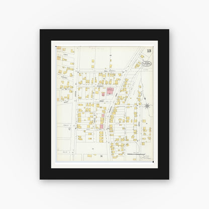 Old map wall art mockup — black gallery frame with white mat — Sanborn Fire Insurance Map from East Liverpool, Columbiana County, Ohio (1903), Sheet #0013