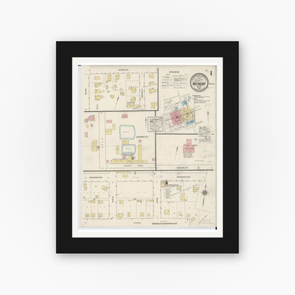 Old map wall art mockup — black gallery frame with white mat — Sanborn Fire Insurance Map from Antwerp, Paulding County, Ohio (1915) - Complete Map Set