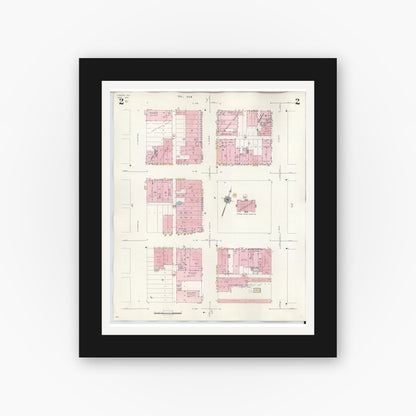 Old map wall art mockup — black gallery frame with white mat — Sanborn Fire Insurance Map from Lamesa, Dawson County, Texas (1948), Sheet #0002