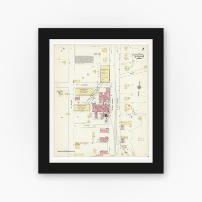 Old map wall art mockup — black gallery frame with white mat — Sanborn Fire Insurance Map from Reidsville, Rockingham County, North Carolina (1914), Sheet #0002
