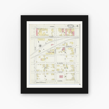 Old map wall art mockup — black gallery frame with white mat — Sanborn Fire Insurance Map from Hazleton, Luzerne County, Pennsylvania (1891), Sheet #0005