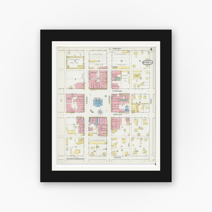 Old map wall art mockup — black gallery frame with white mat — Sanborn Fire Insurance Map from McKinney, Collin County, Texas (1892), Sheet #0004