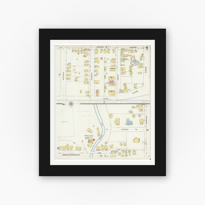 Old map wall art mockup — black gallery frame with white mat — Sanborn Fire Insurance Map from Ithaca, Tompkins County, New York (1898), Sheet #0004