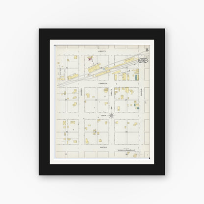 Old map wall art mockup — black gallery frame with white mat — Sanborn Fire Insurance Map from Glencoe, Mcleod County, Minnesota (1893), Sheet #0005