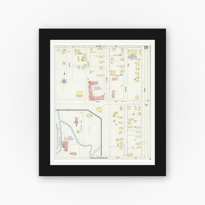 Old map wall art mockup — black gallery frame with white mat — Sanborn Fire Insurance Map from Dunkirk, Chautauqua County, New York (1898), Sheet #0013