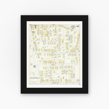 Old map wall art mockup — black gallery frame with white mat — Sanborn Fire Insurance Map from Everett, Middlesex County, Massachusetts (1903), Sheet #0010