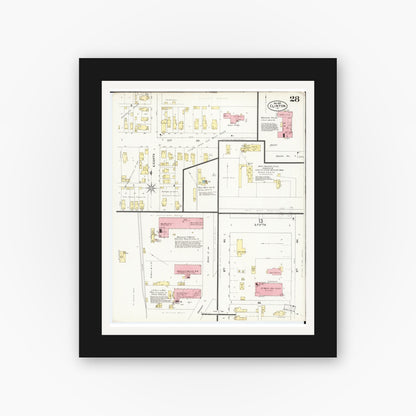 Old map wall art mockup — black gallery frame with white mat — Sanborn Fire Insurance Map from Clinton, Clinton County, Iowa (1897), Sheet #0028