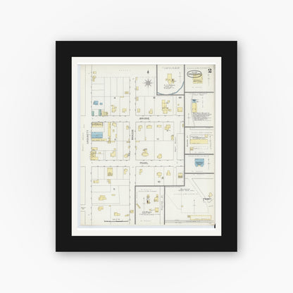 Old map wall art mockup — black gallery frame with white mat — Sanborn Fire Insurance Map from Granbury, Hood County, Texas (1893), Sheet #0002