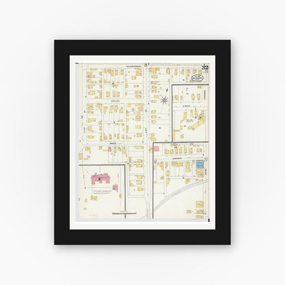 Old map wall art mockup — black gallery frame with white mat — Sanborn Fire Insurance Map from Newark, Licking County, Ohio (1905), Sheet #0032