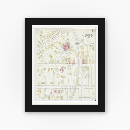 Old map wall art mockup — black gallery frame with white mat — Sanborn Fire Insurance Map from Ashtabula, Ashtabula County, Ohio (1893), Sheet #0005