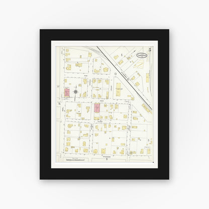 Old map wall art mockup — black gallery frame with white mat — Sanborn Fire Insurance Map from Commerce, Hunt County, Texas (1911), Sheet #0005