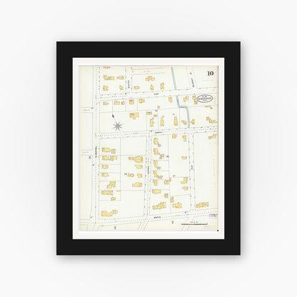 Old map wall art mockup — black gallery frame with white mat — Sanborn Fire Insurance Map from Winchendon, Worcester County, Massachusetts (1904), Sheet #0010