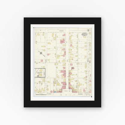 Old map wall art mockup — black gallery frame with white mat — Sanborn Fire Insurance Map from Somerset, Perry County, Ohio (1913), Sheet #0002
