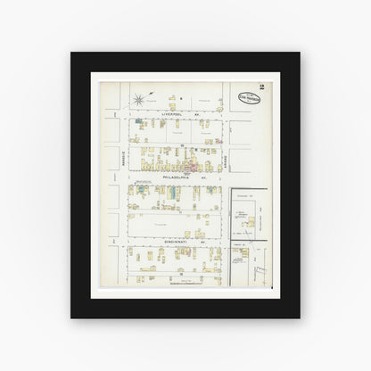 Old map wall art mockup — black gallery frame with white mat — Sanborn Fire Insurance Map from Egg Harbor City, Atlantic County, New Jersey (1891), Sheet #0002