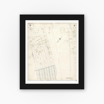 Old map wall art mockup — black gallery frame with white mat — Sanborn Fire Insurance Map from Northfield, Atlantic County, New Jersey (1942), Sheet #0008
