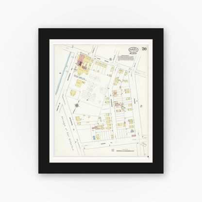 Old map wall art mockup — black gallery frame with white mat — Sanborn Fire Insurance Map from Garfield, Bergen County, New Jersey (1910), Sheet #0020