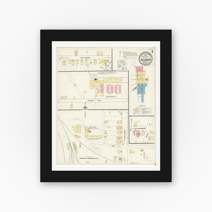 Old map wall art mockup — black gallery frame with white mat — Sanborn Fire Insurance Map from Dillsburg, York County, Pennsylvania (1911), Sheet #0001