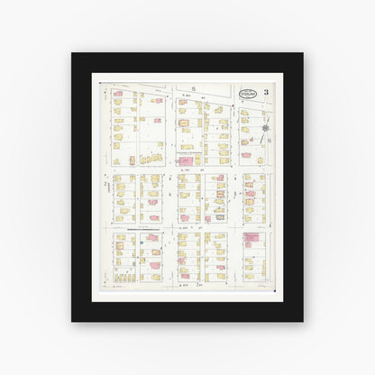 Old map wall art mockup — black gallery frame with white mat — Sanborn Fire Insurance Map from Sterling, Whiteside County, Illinois (1916), Sheet #0003