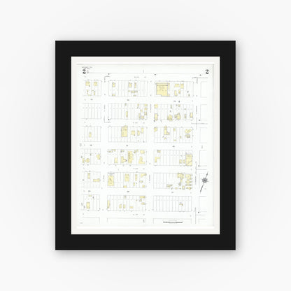 Old map wall art mockup — black gallery frame with white mat — Sanborn Fire Insurance Map from McCamey, Upton County, Texas (1946), Sheet #0002