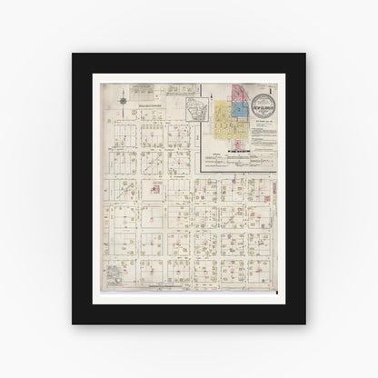 Old map wall art mockup — black gallery frame with white mat — Sanborn Fire Insurance Map from New Glarus, Green County, Wisconsin (1933) - Complete Map Set