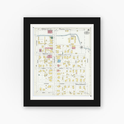 Old map wall art mockup — black gallery frame with white mat — Sanborn Fire Insurance Map from Van Wert, Van Wert County, Ohio (1901), Sheet #0008