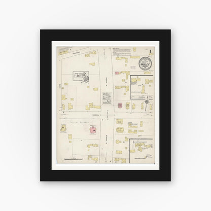 Old map wall art mockup — black gallery frame with white mat — Sanborn Fire Insurance Map from Hadley, Hampshire County, Massachusetts (1915) - Complete Map Set