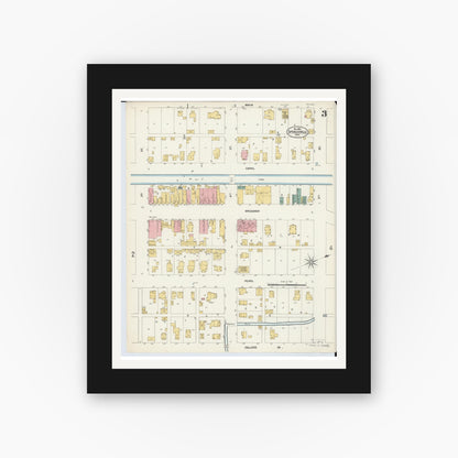 Old map wall art mockup — black gallery frame with white mat — Sanborn Fire Insurance Map from Spencerville, Allen County, Ohio (1902), Sheet #0003