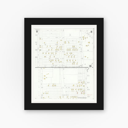 Old map wall art mockup — black gallery frame with white mat — Sanborn Fire Insurance Map from Fanwood, Union County, New Jersey (1933), Sheet #0008