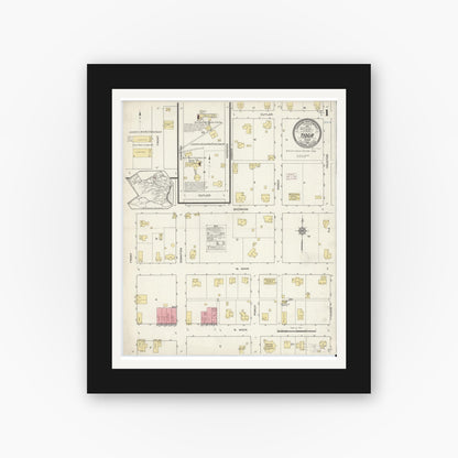 Old map wall art mockup — black gallery frame with white mat — Sanborn Fire Insurance Map from Tioga, Grayton County, Texas (1914) - Complete Map Set