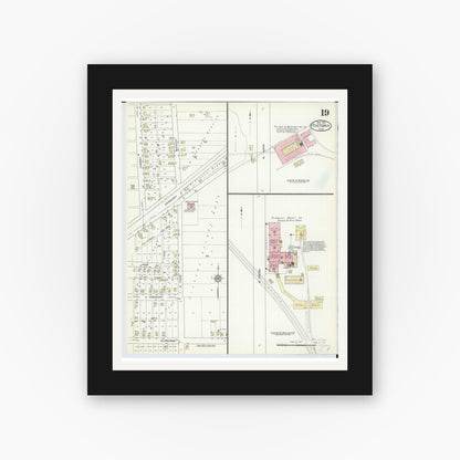 Old map wall art mockup — black gallery frame with white mat — Sanborn Fire Insurance Map from Fostoria, Seneca, Hancock, And Wood Counties, Ohio (1914), Sheet #0019