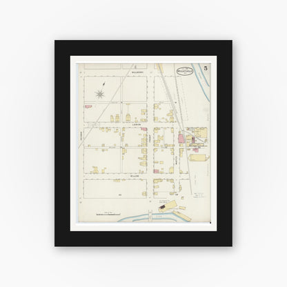 Old map wall art mockup — black gallery frame with white mat — Sanborn Fire Insurance Map from Wrightsville, York County, Pennsylvania (1894), Sheet #0005
