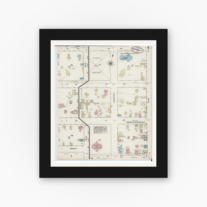 Old map wall art mockup — black gallery frame with white mat — Sanborn Fire Insurance Map from Faribault, Rice County, Minnesota (1884), Sheet #0004