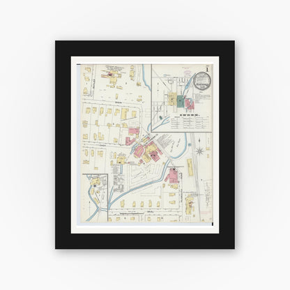 Old map wall art mockup — black gallery frame with white mat — Sanborn Fire Insurance Map from Northville, Wayne County, Michigan (1893), Sheet #0001