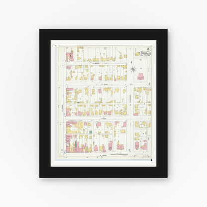 Old map wall art mockup — black gallery frame with white mat — Sanborn Fire Insurance Map from Circleville, Pickaway County, Ohio (1899), Sheet #0003