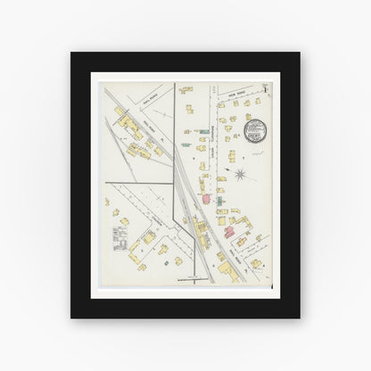 Old map wall art mockup — black gallery frame with white mat — Sanborn Fire Insurance Map from Ghent, Columbia County, New York (1892), Sheet #0001