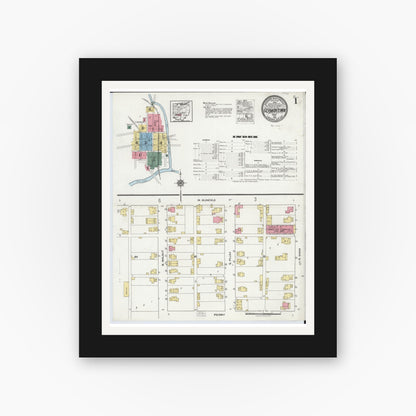 Old map wall art mockup — black gallery frame with white mat — Sanborn Fire Insurance Map from Germantown, Montgomery County, Ohio (1921), Sheet #0001