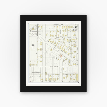 Old map wall art mockup — black gallery frame with white mat — Sanborn Fire Insurance Map from Menominee, Menominee County, Michigan (1921), Sheet #0015