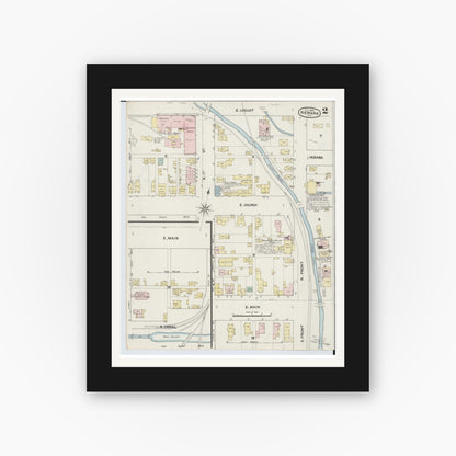 Old map wall art mockup — black gallery frame with white mat — Sanborn Fire Insurance Map from Newark, Licking County, Ohio (1889), Sheet #0002
