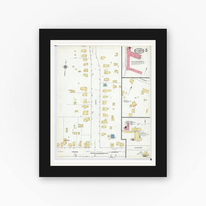 Old map wall art mockup — black gallery frame with white mat — Sanborn Fire Insurance Map from Chardon, Geauga County, Ohio (1918), Sheet #0005
