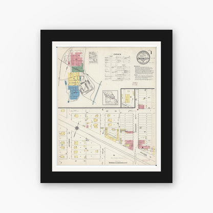 Old map wall art mockup — black gallery frame with white mat — Sanborn Fire Insurance Map from Crystal City, Jefferson County, Missouri (1915) - Complete Map Set