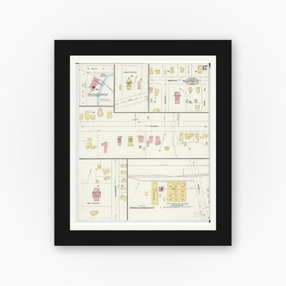 Old map wall art mockup — black gallery frame with white mat — Sanborn Fire Insurance Map from Norwalk, Huron County, Ohio (1906), Sheet #0017